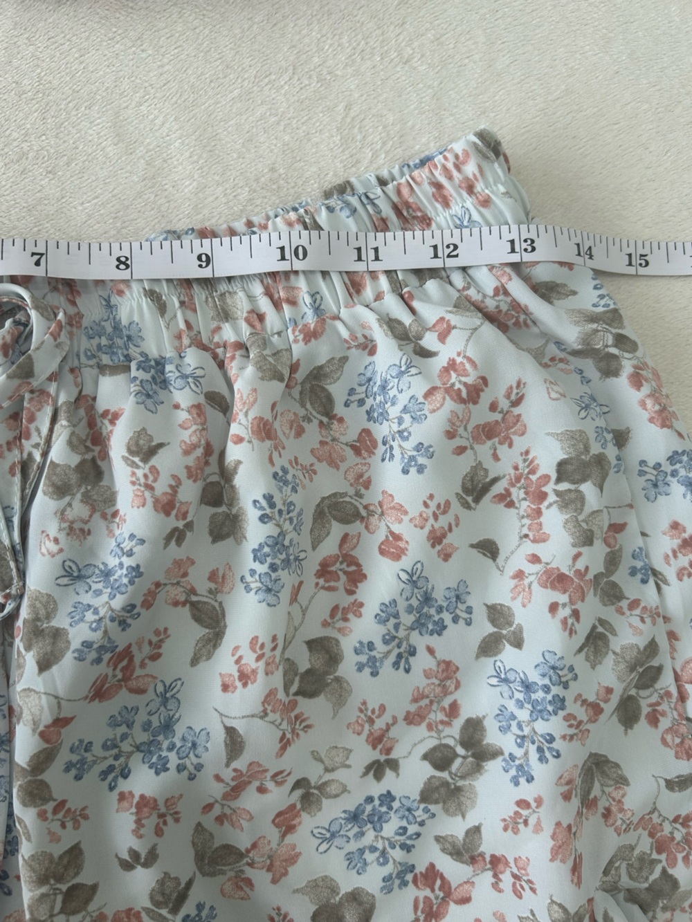 Floral Smocked Strapless Crop Top — White/Blue and matching shorts set - Picture 5 of 10